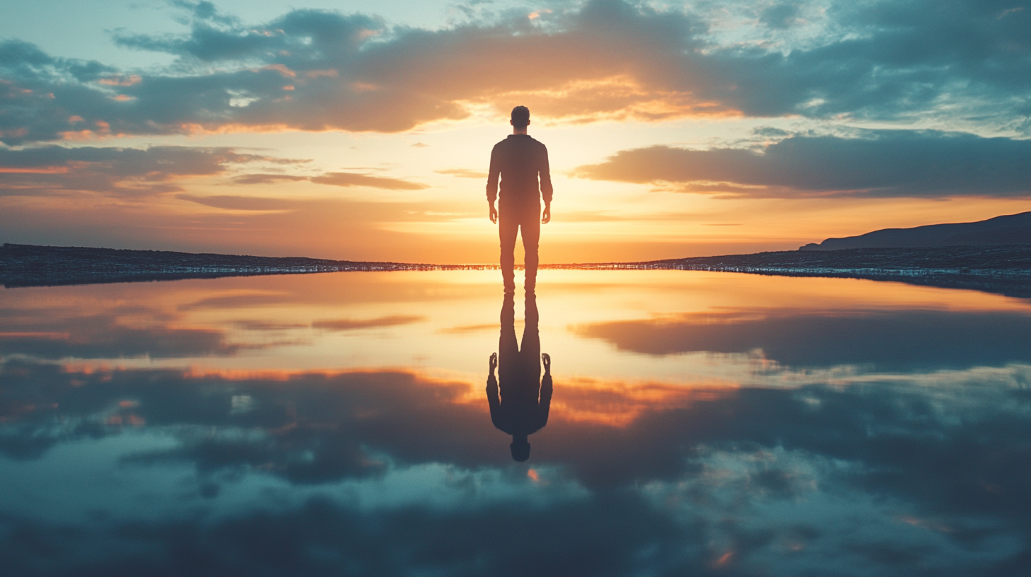 Solo diver rising toward the light